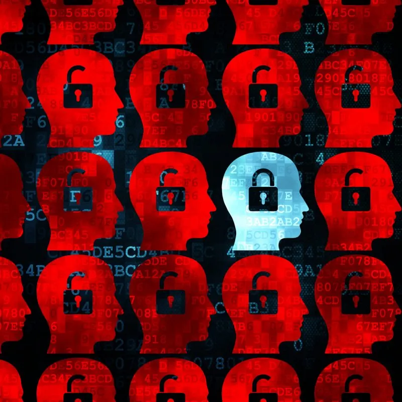 19640218 security concept head with padlock icon on digital background